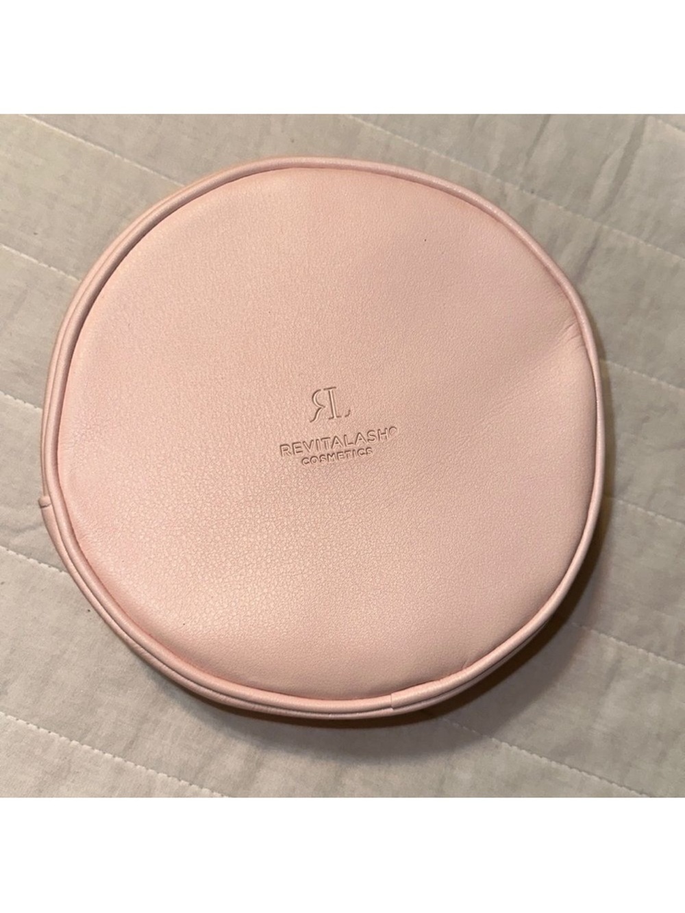 RL Cosmetics Blush Pink Faux Leather Circular Zip Make up Cosmetic Travel Bag